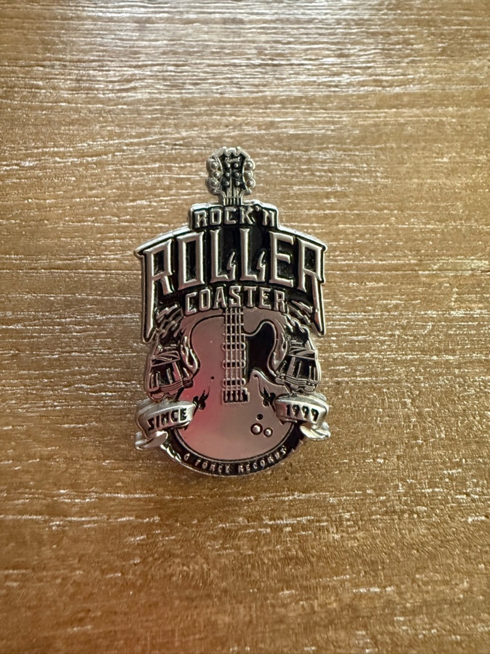 Disney Rock 'n' Roller Coaster Silver and Black Guitar Pin pewter